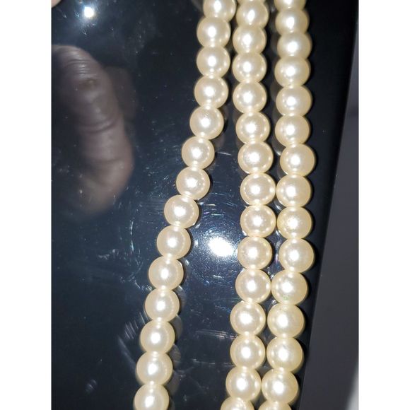 Vintage Faux Pearl Necklace Choker 3 Strand Vintage Rhinestones Costume Jewelry - Picture 3 of 8